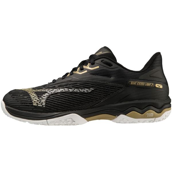 Mizuno Wave Exceed Light 2 OC Tennis Shoes, black/gold/white