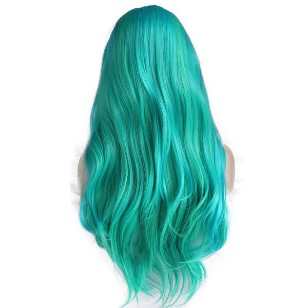 Sylvia 24' Blue Mixed Green Wig for Women Long Natural Straight Curly Wavy Hair Wig Synthetic Lace Front Wigs Middle Parting 180% Density Fiber Hair for Daily Party Cosplay for Woman…