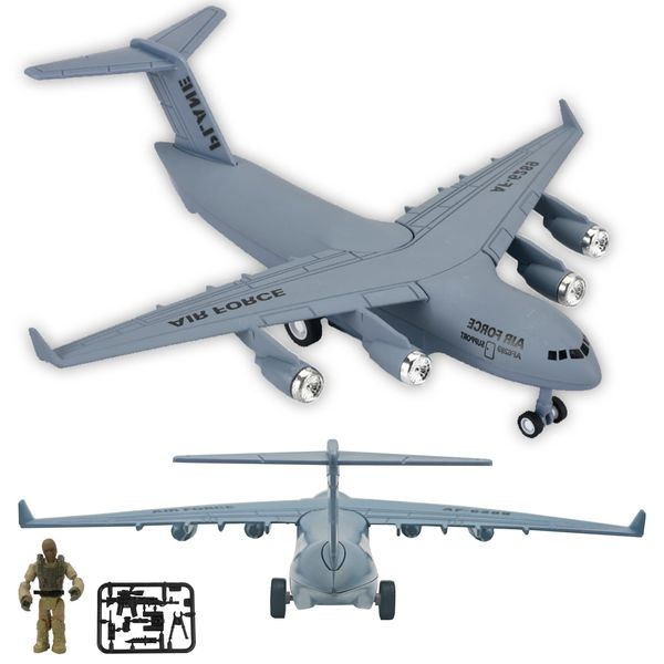 OTONOPI 8.3 Inches Diecast Plane Model Airplane with Army Man Pull Back and Let Go C17 6289 Alloy Transportation Aircraft Military Airbus with Lights and Sounds Toy Gift for Boys and Girls Age 3+