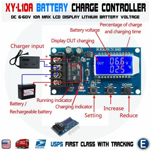 XY-L10A  Lithium Battery Charge Controller Protection Board 6-60V LCD Display US