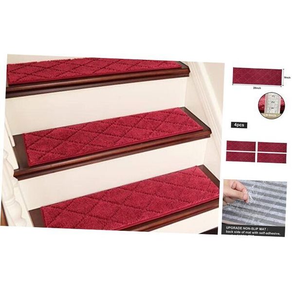 Edging Stair Treads Non-Slip Carpet Mat 28inX9in Indoor Stair Runners 4pc Red