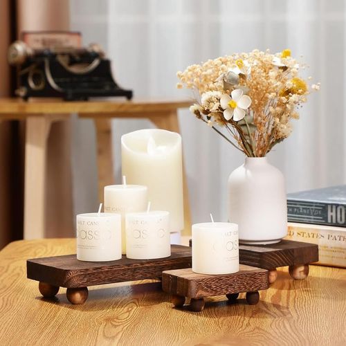 3 Pcs Wooden Risers for Display Wood Pedestal Stand Wooden Risers for Decor Farmhouse Vintage Rustic Riser Stackable Kitchen Wooden Stand Tray Riser, 3 Sizes (Brown,8 x 4.3, 6 x 3.5, 4 x 2.8 In)