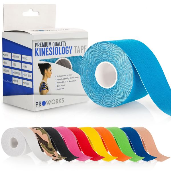 Proworks Kinesiology Tape | 5m Roll of Elastic Muscle Support Tape for Exercise, Sports & Injury Recovery - Light Blue