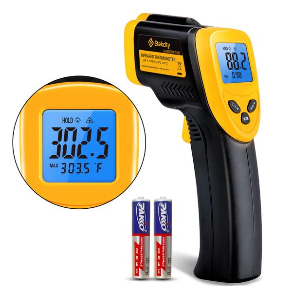 Etekcity Infrared Thermometer Temperature Gun for Cooking, -58°F to 1130°F, Digital Heat Gun for Meat Pizza Oven, Laser Tool for Indoor Outdoor Pool, Cooking, Candy, Griddle Hvac, Yellow