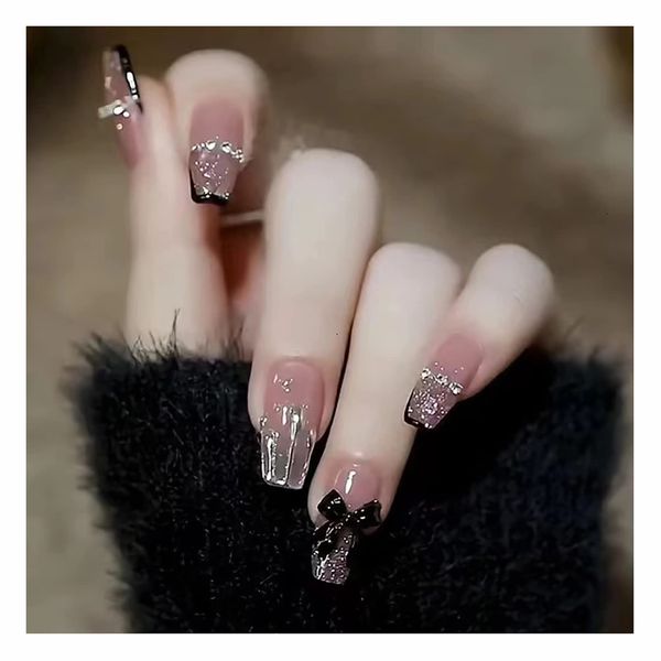 Lwenjing Nail Tip, False Nail Tip, 3D Nail Tip, Handmade Nail Tip, Wedding Nail Tip, Cute, Long, Popular, Japanese Style, Bride Nails, Shiny, False Nails, Pack of 24