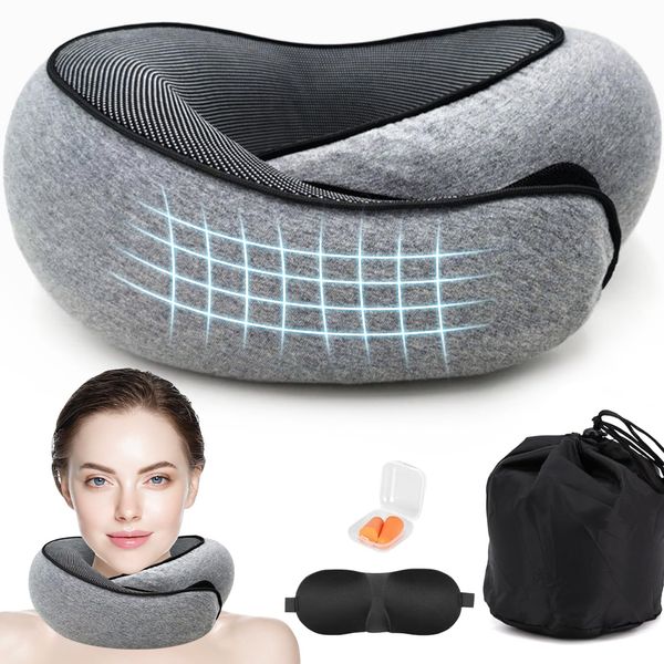 Winuoyang Travel Pillow, Memory Foam Travel Neck Pillow Adjustable Neck Support Pillow for Travel Airplane Train Adult Kids Sleeping Upright