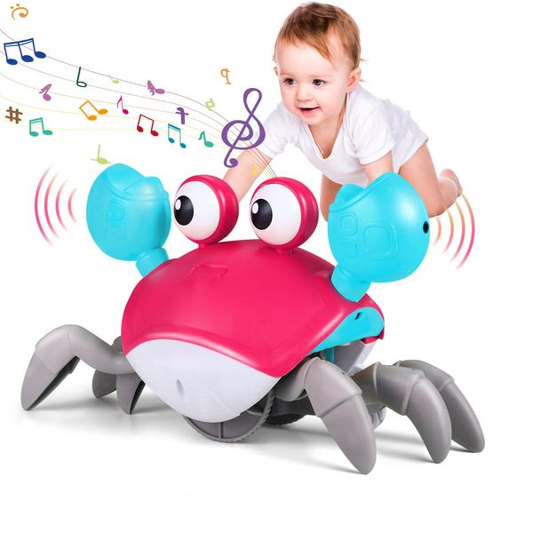 Baby Crawling Crab Toys With Music and Light Interactive Walking Sensory Toys with Automatically Avoid Obstacles Function Musical Toys for Kids Toddler