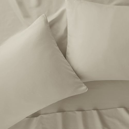 Serta Simply Clean Super Soft Hypoallergenic Stain Resistant Deep Pocket 3 Pieces Solid Bed Sheet Set, Twin XL, Khaki