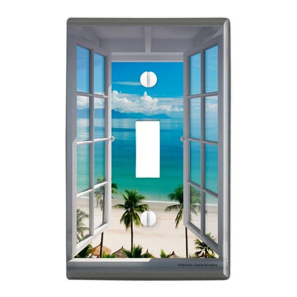 GRAPHICS & MORE Tropical Vacation Beach Ocean Window View Plastic Wall Decor Toggle Light Switch Plate Cover
