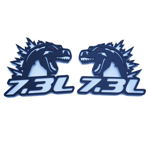 2Pc Godzilla Badges Raging 7.3 Emblem 3D Fender Angry Agressive Sticker Nameplate Replacement for Universal Car Body Motorcycle SUV Door Window Decoration (White Black)