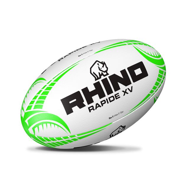 Rhino Rapide XV Rugby Ball, White/Green, Size 3