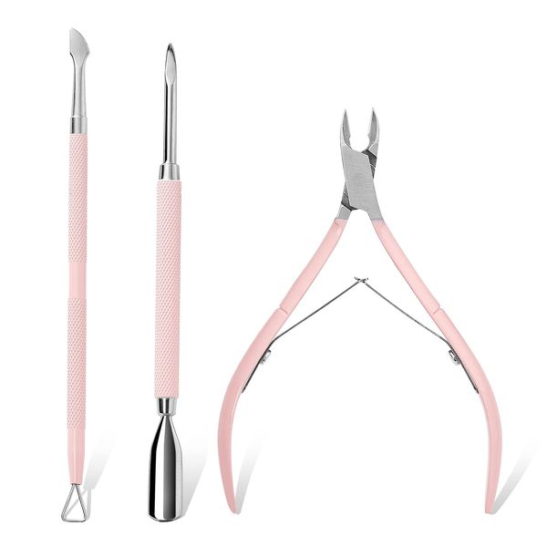 Makartt Cuticle Trimmer with Cuticle Pusher and Cuticle Nipper, 3 Pcs Cuticle Remover Tool Set, Professional Stainless Steel Cuticle Cutter Clipper for Fingernails and Toenails Manicure Pedicure Tool