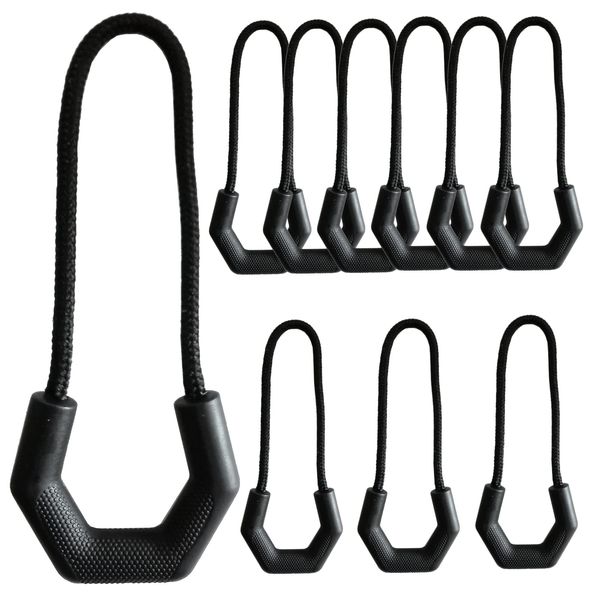 DY.2ten Zipper Pulls, Zipper Tabs, Set of 10, Zipper Pulls, Replacement Zipper Pulls, Easy to Pull, Large Zipper for Backpacks, Clothes, Tents, Sleeping Bags, Easy Installation, Practical Zipper Parts, Black