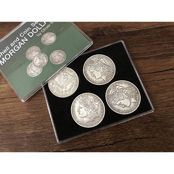 blue-ther Morgan Dollar Shell and Coin Set (5 Coin +1 Head Shell+1 Tail Shell) Magic Coin Magic Tricks Illusions Close up Fun