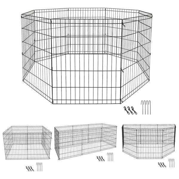 30" Tall 8 Panels Metal Dog Playpen Large Crate Fence Pet Play Pen Exercise Cage