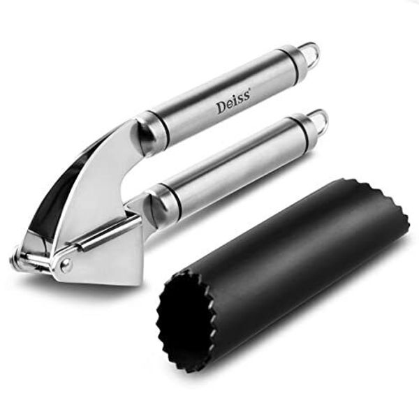 Pro Garlic Press And Silicone Garlic Peeler Set Stainless Steel Rust Proof Garli