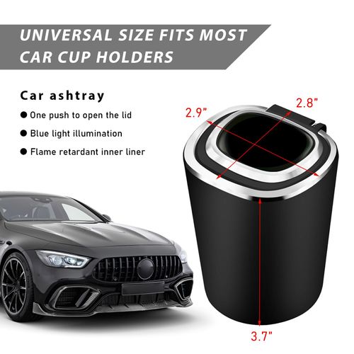 ZNDAW Car Ashtray with Lid, Smell Proof Detachable Ash Tray with LED Blue Light, Portable Mini Trash Can for car Cup Holder, Waterproof Stainless Steel Ashtray for Car Home Office