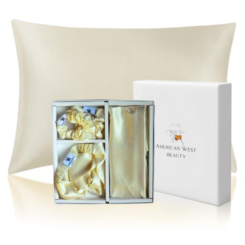 Satin Silk Pillowcase Gift Set for Women | Soft & Smooth Pillow Case | Spa Headband and Scrunchies | Silk Hair Scrunchies & Luxury Hair Accessories for Women | 4 Pieces Gift Set - Cream