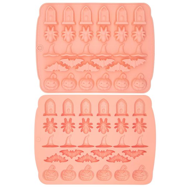 ALLY-MAGIC Halloween Silicone Mold, 30-Cavity Halloween Chocolate Mold Candy Mould Pumpkin Bat Witch Hat Spider Tombstone Shape Baking Molds for Chocolate Candy DIY Y6-WSRTMJ(Pink)