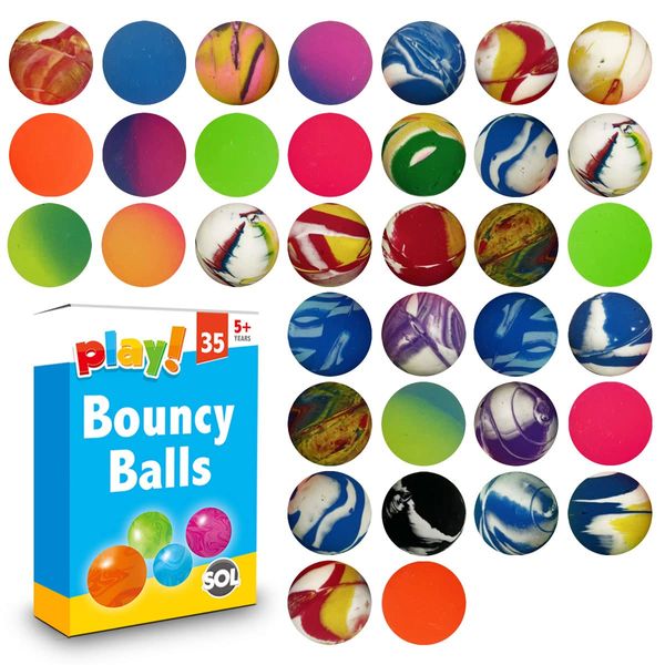 35pk Small Bouncy Balls for Kids Party Bags 22mm, Fun Party Fillers for Kids Party Bags, Bouncy Ball Party Bag Fillers for Kids Unisex, Rubber Balls for Kids Party Bag Fillers Boys Toys