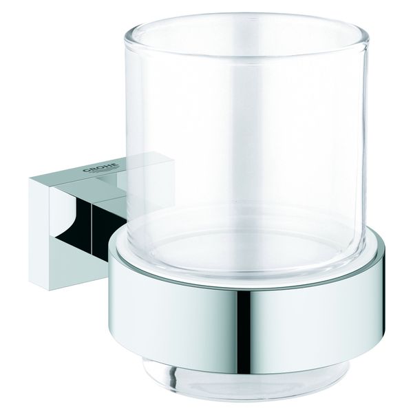 GROHE Essentials Cube New Crystal Glass with Holder Chrome 40755001