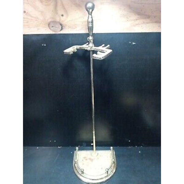 Brass Gold Tone Fireplace Tool Stand Ball End Handle Tightens Offset see photos