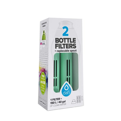 DAFI Daffy Water Filter for Water Purification Bottles, 2 Activated Carbon Cartridges + 1 Cap