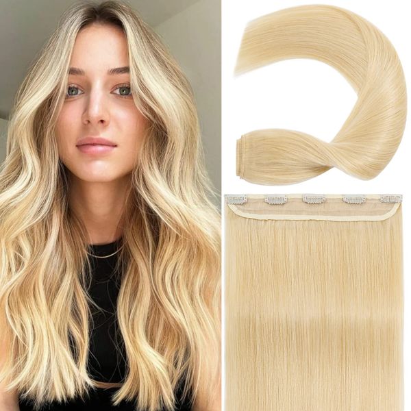 S-noilite Clip in Hair Extensions Human Hair Clip in Human Hair One Piece/5 Clips/3/4 Full Head Standard Weft Clip in Extensions 100% Remy Human Hair Straight 22"(55cm)-55g (#613 Bleach Blonde)