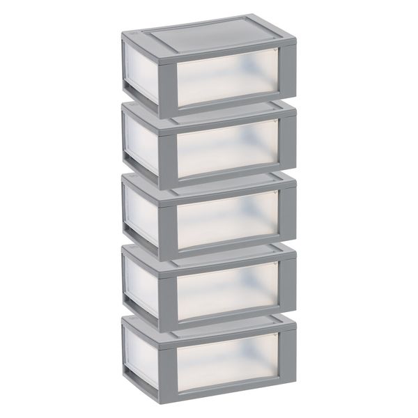 6 Qt. Small Plastic Stackable Storage Drawers Box Modular Gray Clear Set of 5