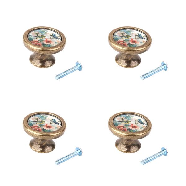LOVIVER 4Packs Bird Flower Pattern Door Knobs and Pulls for Kitchen Cupboard and Drawer