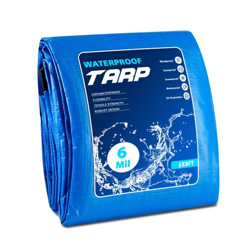 DELLNA Tarps Heavy Duty Waterproof 6×8FT, 6 Mil Waterproof Tarp Grommets and Reinforced Edges, Tarpaulin Cover for Outdoor Camping, Deck, Roof, Pool, Tent, Boat, RV,Included Utility Rope
