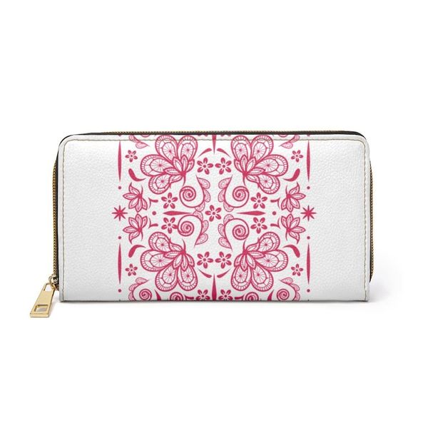 Womens Wallet, Zip Purse, White & Red Floral - One size