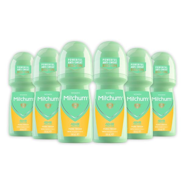 Mitchum Women 48HR Protection Roll-On Deodorant and Antiperspirant (100ml) Pure Fresh, Dermatologist Tested (Pack of 6)