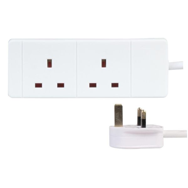 proelec 2 gang 5m white extension lead - slim