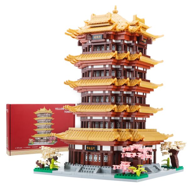 COZYMASS Chinese Ancient Architecture Yellow Crane Tower Mini Bricks Model Kit Micro Building Blocks Set Toy Present for Adults and Kids Ages of 14+