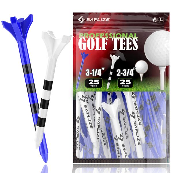 SAPLIZE Kunststoff Golf Tees 50 Stück (2-3/4" & 3-1/4") Reduziert Reibung & Side Spin 4 Zinken Kunststoff Tees, gemischt