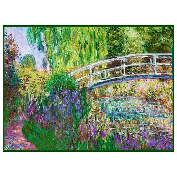 Impressionist Monet's Garden Bridge Over Pond Counted Cross Stitch Pattern