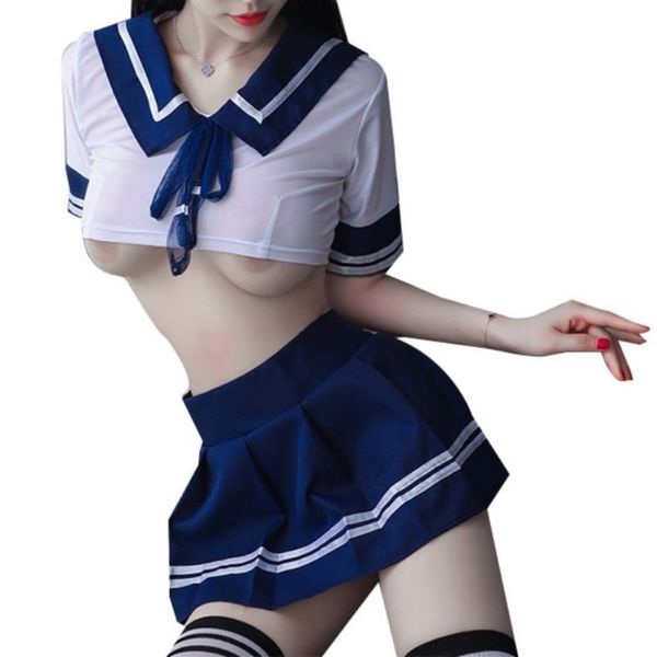 [MONEON] Sailor Uniform, Cosplay, Mini Skirt, Sexy, Cute, High School Girl, Navel Out Uniform, Pure White, Panties, Set of 3, High School Students, JK See-Through, Halloween Costume, Student Uniform,