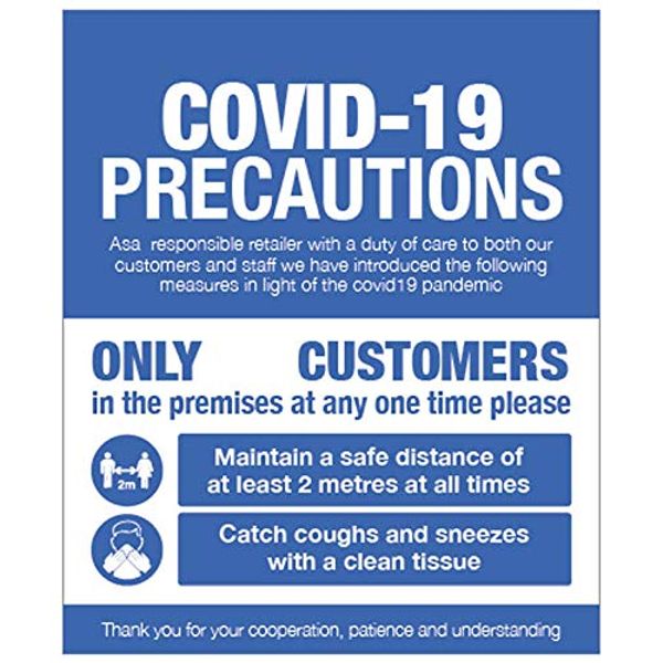 COVID 19 Precautions - Shop window sign
