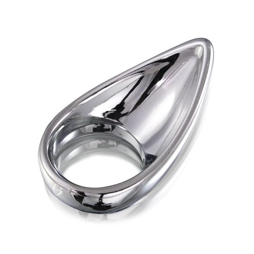 LeLuv 1.5 Inch Cock Ring Teardrop Chrome Metal Clit Perenium Massager Silver