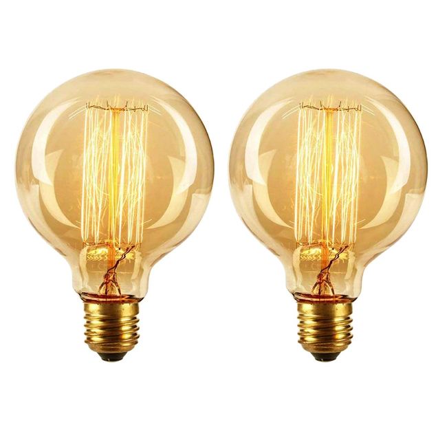 CTKcom Edison Vintage Filament G95 40W Light Bulbs Globe Round (2 Pack)- G95 E26/E27 Antique Incandescent Bulb Equivalent Warm White Lamps Squirrel Cage Filament For Loft Coffee Bar Restaurant Kitchen