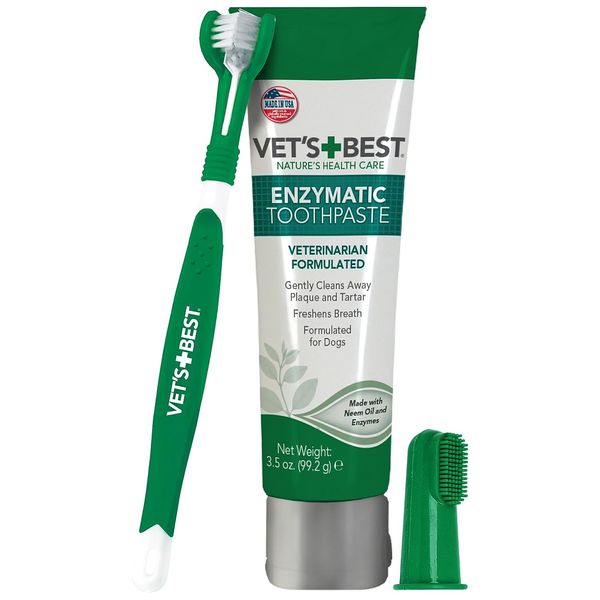 Dog Toothbrush & Enzymatic Toothpaste Kit - Teeth Cleaning - Made with Natural I