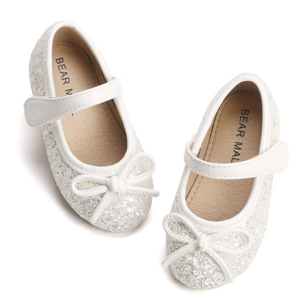 Felix & Flora Flower Girl White Dress Shoes Size 8 - Toddler Girl Ballet Flats Little Kid Wedding Party