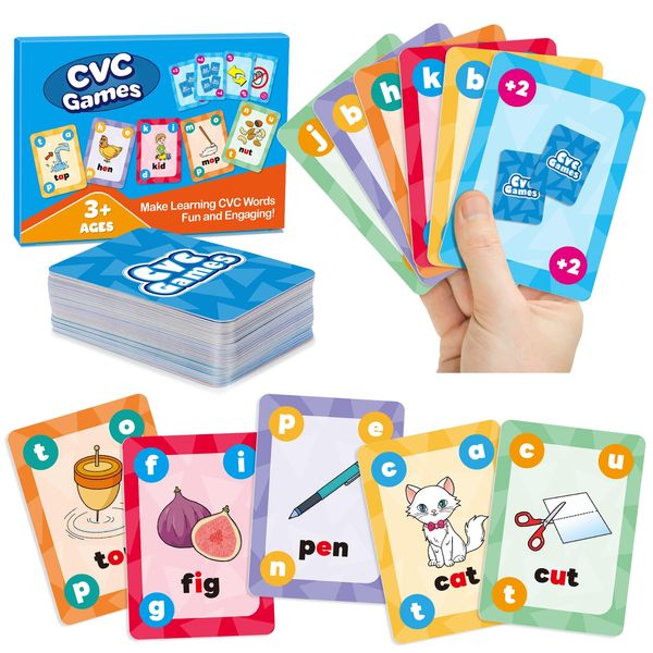 Torlam Phonics Games for Kids, CVC Word Games Learn to Read Spelling Reading Sight Word Flash Cards, Speech Therapy Toys Kindergarten Classroom Must Have Learning Activities Homeschool Supplies