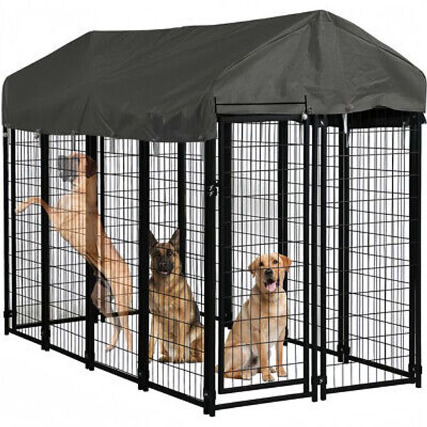 Jumbo Pet Dog Enclosur Heavy Duty Dog Kennel Metal Fence w/ Cover Indoor Outdoor