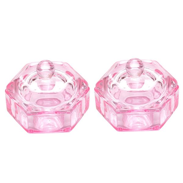 UUYYEO 2 Pcs Glass Nail Art Cups Nail Dipping Jars Nail Dappen Dishes Bowls Nail Powder Holders Nail Liquid Containers with Lid Nail Salon Supplies Hexagon