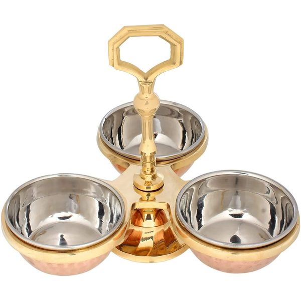 Zap Impex Traditional Indian Pickle Serving Set - Brass and Copper, Serving Bowl, zap-098, Brown