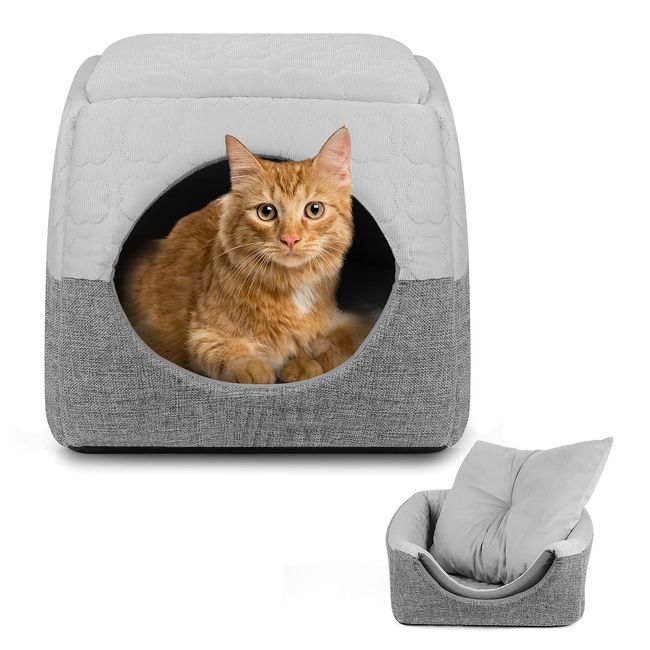 Wodondog Cat Bed, Pet Bed, Summer, Cat House, Dome-shaped, Cushioned, Foldable, 2-Way, Compatible with Hot Carpets, Fluffy, Cushion Mat Included, Winter and Summer, All Year Round Type, Washable, Cold