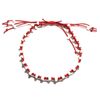 Handmade Red Cotton Macrame and Pearl White Seed Bead Adjustable Anklet