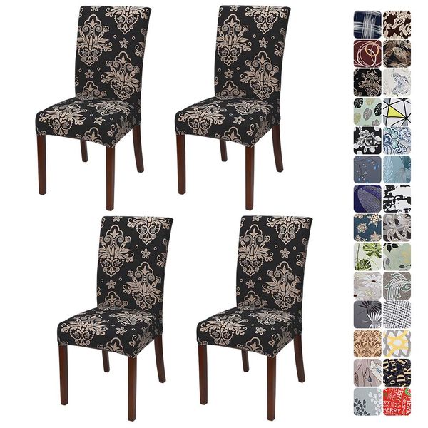 JOTOM Stretch Modern Chair Covers Dining Chair Protector Removable Soft Spandex Dining Chair Slipcovers for Hotel Party Wedding Dining Room Kitchen (Baroque Pattern, Pack of 4)